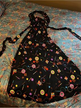 Black Halter Dress with Colorful Geometric Motif